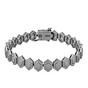 Bracelet chaîne à maillons hexagonaux en argent sterling 925 plaqué rhodium avec moissanite, bijoux hip-hop unisexe, anniversaire - Product Image 1