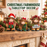 Décorations de Noël en gros, décorations de table de Noël personnalisées style ferme, figurine de vache des Highlands en résine mignonne pour la Noël