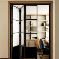 Venta al por mayor de fábrica: Puerta plegable doble panorámica de aleación de aluminio, ligera, impermeable, insonorizada y resistente al fuego, hecha a medida.