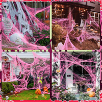 Telarañas Rosadas de 100g para Decoración de Cumpleaños con 40 Arañas Falsas Adicionales, Telarañas Súper Elásticas para Decoración de Halloween y Fiestas