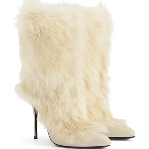 Fabrication Prix de gros Hiver Sexy Femmes Fourrure <span class=keywords><strong>Daim</strong></span> Pu Stiletto Mince Talon Haut Bout Pointu <span class=keywords><strong>Mi</strong></span>-<span class=keywords><strong>mollet</strong></span> Bottes pour Dames - Product Image 1
