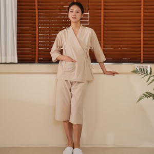 Bata de Baño de Algodón 100% Color Caqui para Hombre y Mujer, Pijama Kimono, Ropa Casual - Product Image 4