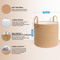 Panier de rangement rond en corde de coton tressé à la main avec poignées, 16 po de long x 16 po de large x 14 po de haut, capacité de 60-80 L