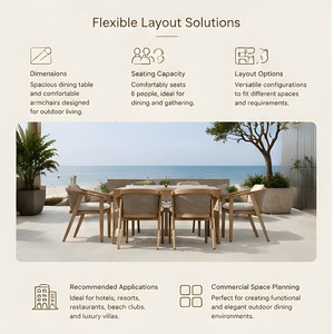 Set Tavolo e Sedie da Pranzo <span class=keywords><strong>per</strong></span> Esterni <span class=keywords><strong>in</strong></span> Teak Moderno Personalizzabile, <span class=keywords><strong>Mobili</strong></span> da Patio <span class=keywords><strong>in</strong></span> <span class=keywords><strong>Legno</strong></span> Massello <span class=keywords><strong>per</strong></span> Villa, Hotel, Cortile, Terrazza, Giardino - Product Image 5