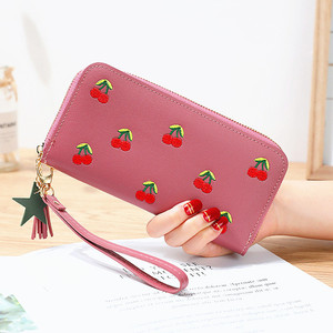 Portefeuille long brodé rose cerise pour femmes, avec emplacements pour cartes et porte-monnaie, pochette multifonctionnelle - Product Image 2