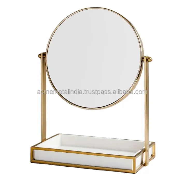 Vanity Mirror Round Shape Mechanism Makeup Mirror For Home Use and Commercial Application Boomerang Shape Gold Plated