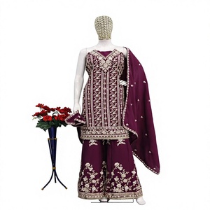 Nuevo Salwar Kameez Formal de Georgette Pesado con Bordado, Lentejuelas, Espejos Reales, Zarkan y Encaje de Lujo, Sin Coser, para Fiesta - Product Image 1