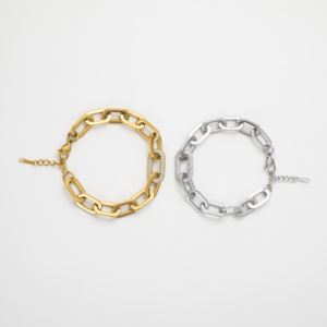 ชุดเครื่องประดับแฟชั่น YF5144 ชุบทอง 18K สแตนเลสสตีล สร้อยคลิปหนีบหนา ประดับเพชรคิวบิกเซอร์โคเนีย สร้อยข้อมือ สร้อยคอ ต่างหู - Product Image 4