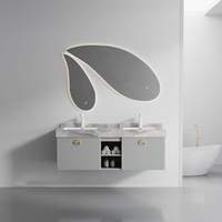 Meuble de salle de bain mural moderne de style nouveau, résistant à l'humidité, grande capacité, en contreplaqué, avec plan de travail en céramique et évier intégré