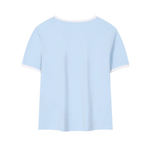 Camisetas Ajustadas Spicy Girl con Cuello Redondo, 92.2% Algodón, 7.8% Elastano, 260GSM, Bloques de Color, Camisetas con Ribete en Contraste para Mujer - Product Image 5