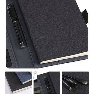 Customizable Logo Creative Wireless Charging <b>Notebook</b> Power Bank PU Cloth and Leather Cover Portable Manager Folder <b>Diary</b> Use - Product Image 3