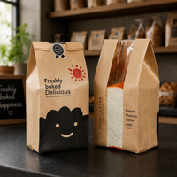 Sac en papier kraft brun de qualité alimentaire avec fenêtre pour pop-corn, pain, poulet rôti, beurre, pour plats à emporter sans poignées