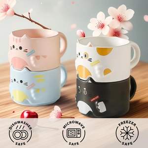 Tazas Apilables de Cerámica Adorables con Divertidos Diseños de Gatos de Dibujos Animados, Regalos Perfectos para Fiestas, Navidad y Amantes de los Gatos - Product Image 2