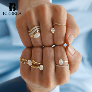 Nhẫn đính hôn bạc Ý 925 cao cấp mạ vàng, kiểu dáng cong, đá zircon cắt giọt lệ và marquise dành cho nữ - Product Image 2