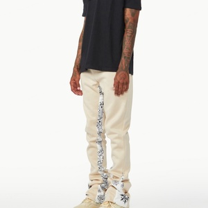 White Stacked Flare Mid Casual Track Pants High Quality <b>Men</b> Custom Paisley <b>Bandana</b> Seams Cargo Pants Midweight Polyester/Cotton - Product Image 2