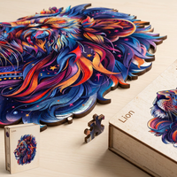 Puzzle en bois psychédélique en forme de tête de lion, motif tourbillon ornemental, crinière découpée au laser, en tilleul finition satinée, coffret cadeau, directement de l'usine OEM
