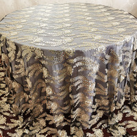 Nappe de table en dentelle à paillettes dorées de luxe |   Nappe ronde brodée à fleurs pour la décoration de mariage et de banquet