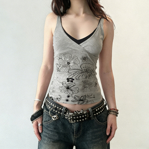 เสื้อกล้ามถักลายดอกไม้สไตล์เรโทร คอวี สายเดี่ยว ทรงเข้ารูป สไตล์ Y2K ลำลอง ใส่ได้หลายโอกาส เสื้อกล้ามฤดูร้อนสำหรับผู้หญิง - Product Image 2