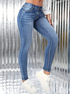 <span class=keywords><strong>Pantalones</strong></span> vaqueros ajustados elásticos <span class=keywords><strong>de</strong></span> cintura alta para mujer, casuales, lisos, <span class=keywords><strong>de</strong></span> 9 pulgadas <span class=keywords><strong>de</strong></span> largo, al <span class=keywords><strong>por</strong></span> mayor para reventa - Product Image 3