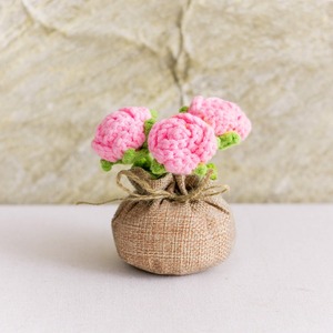 Bolsa de la suerte hecha a mano con ganchillo, pequeña planta en maceta, decoración para el hogar, tejido de hilo, producto terminado, flor de rosa simulada - Product Image 4