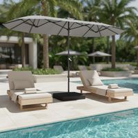 Parasol de Luxe Moderne Double Face Pliable et Étanche Anti-UV pour Extérieur avec Mécanisme de Levage à Manivelle en Fer Robuste et Inclinaison Automatique