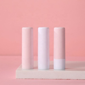 In Stock 4.5g Pink White Lip Balm <b>Tube</b> <b>Plastic</b> Lipstick Container White Smooth Cylinder Lip Gloss Container - Product Image 3