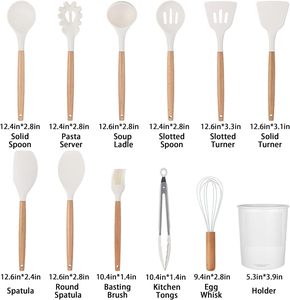 Ensemble d'ustensiles de cuisine 12 pièces en silicone avec manche en bois, spatules antiadhésives en silicone - Product Image 3