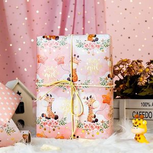 5 meter Baby Girl Giraffe Pattern Gift <b>Wrap</b> <b>Paper</b> <b>Roll</b> Aluminum-coated Gold <b>Paper</b> - Product Image 3