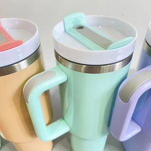 Mug isotherme en acier inoxydable H2.0 vierge pour sublimation, finition mate ou brillante, couleur Macaron, 40oz, avec poignée et paille, entrepôt USA - Product Image 4