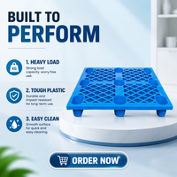 Palette en plastique moulé monobloc HDPE, grille sans soudure, 4 voies, 9 pieds, résistante aux fissures, empilable, pour entrepôt, personnalisable