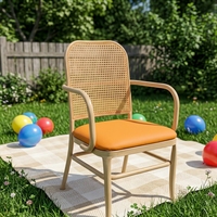 Fauteuil à dossier haut en rotin PP avec accoudoirs en bois courbé et assise rembourrée pour l'hôtellerie, le bureau à domicile et les espaces publics (OEM/ODM)