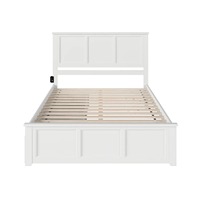 Cadre de lit en bois extensible blanc moderne avec panneaux classiques, taille personnalisée, plateforme Queen Size avec 2 tiroirs et tête de lit, pour maison et hôtel