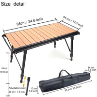 Table de camping pliante en alliage d'aluminium avec plateau en bois, pieds réglables en hauteur, portable pour pique-nique, barbecue et camping en extérieur