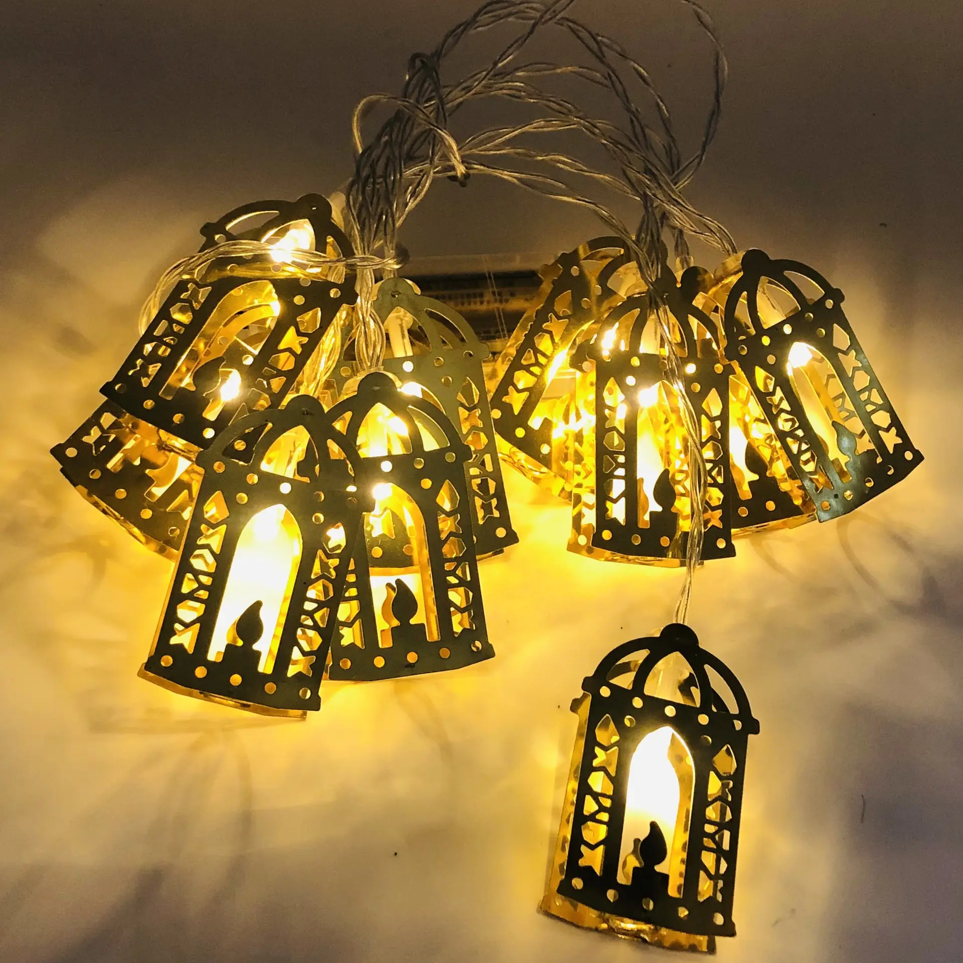 Cadena de luces de estrella hueca árabe musulmana decoración de luz LED musulmana Eid Mubarak para suministros islámicos de Ramadán