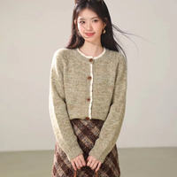 Großhandel Herbst Rundhals-Strickjacke mit Knöpfen, Loser Pullover, Einfaches Lässiges Allrounder-Oberteil