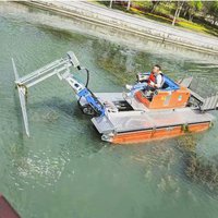 Moissonneuse-batteuse amphibie automatique multifonction à entraînement hydraulique pour l'élimination des plantes aquatiques, haute productivité, écologique