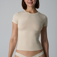 T-shirt à manches courtes en coton mélangé de qualité supérieure pour femmes SUHE, coupe ajustée, idéal pour la salle de sport, le yoga et les entraînements