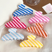 Pince à cheveux en PVC de haute qualité, couleur bonbon, avec motif rayé classique et simple, style rétro coréen, pince requin pour filles au quotidien