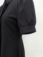 Robe chemise élégante pour femme, en polyester et coton noir, manches courtes, taille mi-haute, pour l'été