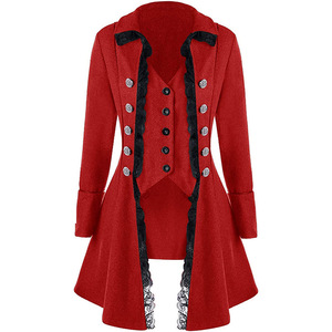 Women's Gothic Victorian <b>Tailcoat</b> Jacket with Lace Trim Medieval Pirate Costume Coat - Product Image 4