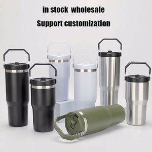 Custom logo 20oz 30oz Insulated Leak Resistant Water Bottle Double Wall Stainless Steel 30 oz Flip <b>Straw</b> Tumbler <b>with</b> Handle - Product Image 2