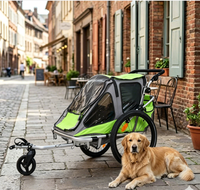 Remorque de vélo pour chien 2-en-1 confortable et pliable, poussette pour animaux de compagnie et enfants jumeaux, avec auvent, poches de rangement, plateforme, OEM, acier inoxydable