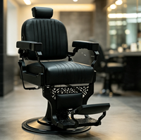 Fauteuil de Barbier Hydraulique Inclinable Moderne Noir Mat à Coutures Verticales, Mobilier Robuste pour Salon de Coiffure