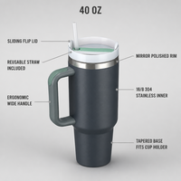 Gobelet isotherme en acier inoxydable de 40 oz à double paroi sous vide avec poignée, design convivial pour les grossistes, à large ouverture, pour bière