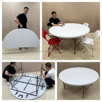 Table ronde pliable en plastique robuste au design moderne et élégant, tables de banquet portables pour la restauration en plein air, hôtel