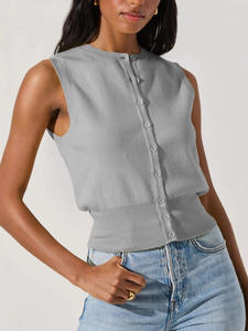 Novedad <span class=keywords><strong>de</strong></span> verano para <span class=keywords><strong>mujer</strong></span> europea americana, Top <span class=keywords><strong>de</strong></span> punto informal, ropa exterior Sexy sin mangas con chaleco con botones, transfronterizo para <span class=keywords><strong>Amazon</strong></span> - Product Image 4
