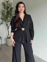 Ensemble chemisier plissé à manches longues et pantalon large de style européen et américain, tenue modeste musulmane pour affaires et décontracté