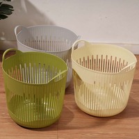 Panier à linge léger et peu encombrant - Panier à linge rond en plastique facile à transporter avec poignées pour la maison, le dortoir, l'appartement