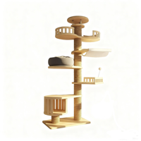 Arbre à chat moderne en bois massif, plateforme de saut du sol au plafond, structure d'escalade, griffoir, maison pour animaux, tour en laine, sisal et carton