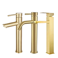Robinets de lavabo modernes en acier inoxydable à levier unique montés sur le pont en or brossé Robinet haut pour vasque de salle de bains à eau chaude et froide